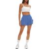 imageDaron Womens Athletic Shorts High Waisted Running Shorts Sporty Short Gym Elastic Workout Shorts with Side PocketsBlue