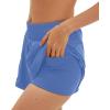 imageDaron Womens Athletic Shorts High Waisted Running Shorts Sporty Short Gym Elastic Workout Shorts with Side PocketsBlue