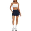 imageDaron Womens Athletic Shorts High Waisted Running Shorts Sporty Short Gym Elastic Workout Shorts with Side PocketsDark Blue