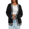 imageDarong Women Oversized Cardigan Sweaters Knit Button Front Stripes Trim Cardigan Tops Fall Outfits with PocketsBlack