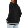 imageDarong Women Oversized Cardigan Sweaters Knit Button Front Stripes Trim Cardigan Tops Fall Outfits with PocketsBlack