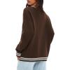 imageDarong Women Oversized Cardigan Sweaters Knit Button Front Stripes Trim Cardigan Tops Fall Outfits with PocketsCoffee