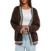 imageDarong Women Oversized Cardigan Sweaters Knit Button Front Stripes Trim Cardigan Tops Fall Outfits with PocketsCoffee