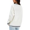 imageDarong Women Oversized Cardigan Sweaters Knit Button Front Stripes Trim Cardigan Tops Fall Outfits with PocketsWhiteDark Blue
