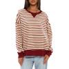 imageDarong Women Oversized Striped Color Block Long Sleeve Crew Neck Sweatshirt Casual Cotton Pullover Sweatshirts Fall ClothBeigeRed