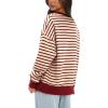 imageDarong Women Oversized Striped Color Block Long Sleeve Crew Neck Sweatshirt Casual Cotton Pullover Sweatshirts Fall ClothBeigeRed