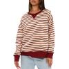 imageDarong Women Oversized Striped Color Block Long Sleeve Crew Neck Sweatshirt Casual Cotton Pullover Sweatshirts Fall ClothBeigeRed