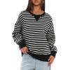 imageDarong Women Oversized Striped Color Block Long Sleeve Crew Neck Sweatshirt Casual Cotton Pullover Sweatshirts Fall ClothBlack Stripe
