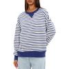 imageDarong Women Oversized Striped Color Block Long Sleeve Crew Neck Sweatshirt Casual Cotton Pullover Sweatshirts Fall ClothBlueWhite