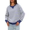 imageDarong Women Oversized Striped Color Block Long Sleeve Crew Neck Sweatshirt Casual Cotton Pullover Sweatshirts Fall ClothBlueWhite