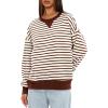 imageDarong Women Oversized Striped Color Block Long Sleeve Crew Neck Sweatshirt Casual Cotton Pullover Sweatshirts Fall ClothCoffeeWhite