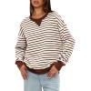 imageDarong Women Oversized Striped Color Block Long Sleeve Crew Neck Sweatshirt Casual Cotton Pullover Sweatshirts Fall ClothCoffeeWhite