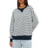 imageDarong Women Oversized Striped Color Block Long Sleeve Crew Neck Sweatshirt Casual Cotton Pullover Sweatshirts Fall ClothDark BlueWhite