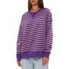 imageDarong Women Oversized Striped Color Block Long Sleeve Crew Neck Sweatshirt Casual Cotton Pullover Sweatshirts Fall ClothDeep PurplePink