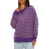 imageDarong Women Oversized Striped Color Block Long Sleeve Crew Neck Sweatshirt Casual Cotton Pullover Sweatshirts Fall ClothDeep PurplePink