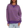 imageDarong Women Oversized Striped Color Block Long Sleeve Crew Neck Sweatshirt Casual Cotton Pullover Sweatshirts Fall ClothDeep PurplePink