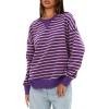 imageDarong Women Oversized Striped Color Block Long Sleeve Crew Neck Sweatshirt Casual Cotton Pullover Sweatshirts Fall ClothDeep PurplePink
