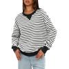 imageDarong Women Oversized Striped Color Block Long Sleeve Crew Neck Sweatshirt Casual Cotton Pullover Sweatshirts Fall ClothWhite Stripe