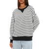 imageDarong Women Oversized Striped Color Block Long Sleeve Crew Neck Sweatshirt Casual Cotton Pullover Sweatshirts Fall ClothWhite Stripe