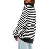 imageDarong Womens Oversized Contrast Striped Long Sleeve Collared Sweatshirts Casual Cotton Pullover Sweatshirt Fall ClothBlack Stripe
