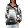 imageDarong Womens Oversized Contrast Striped Long Sleeve Collared Sweatshirts Casual Cotton Pullover Sweatshirt Fall ClothBlack Stripe