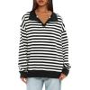 imageDarong Womens Oversized Contrast Striped Long Sleeve Collared Sweatshirts Casual Cotton Pullover Sweatshirt Fall ClothBlack Stripe