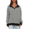 imageDarong Womens Oversized Contrast Striped Long Sleeve Collared Sweatshirts Casual Cotton Pullover Sweatshirt Fall ClothBlack Stripe