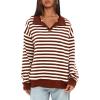 imageDarong Womens Oversized Contrast Striped Long Sleeve Collared Sweatshirts Casual Cotton Pullover Sweatshirt Fall ClothBrown Stripe
