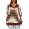 imageDarong Womens Oversized Contrast Striped Long Sleeve Collared Sweatshirts Casual Cotton Pullover Sweatshirt Fall ClothBrown Stripe
