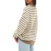 imageDarong Womens Oversized Contrast Striped Long Sleeve Collared Sweatshirts Casual Cotton Pullover Sweatshirt Fall ClothKhaki Stripe