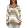 imageDarong Womens Oversized Contrast Striped Long Sleeve Collared Sweatshirts Casual Cotton Pullover Sweatshirt Fall ClothKhaki Stripe