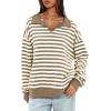 imageDarong Womens Oversized Contrast Striped Long Sleeve Collared Sweatshirts Casual Cotton Pullover Sweatshirt Fall ClothKhaki Stripe