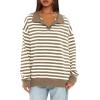 imageDarong Womens Oversized Contrast Striped Long Sleeve Collared Sweatshirts Casual Cotton Pullover Sweatshirt Fall ClothKhaki Stripe