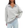 imageDarong Womens Oversized Contrast Striped Long Sleeve Collared Sweatshirts Casual Cotton Pullover Sweatshirt Fall ClothLight Grey Stripe