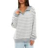 imageDarong Womens Oversized Contrast Striped Long Sleeve Collared Sweatshirts Casual Cotton Pullover Sweatshirt Fall ClothLight Grey Stripe
