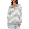 imageDarong Womens Oversized Contrast Striped Long Sleeve Collared Sweatshirts Casual Cotton Pullover Sweatshirt Fall ClothLight Grey Stripe