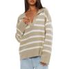 imageDarong Womens Oversized Striped Pullover Sweaters Polo V Neck Knitted Pullover Tops Fall Fashion ClothesApricot Stripe
