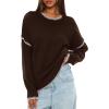 imageDarong Womens Pullover Sweater Casual Long Sleeve Crew Neck Contrast Color Sweaters 2024 Fall TopsCoffee