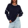 imageDarong Womens Pullover Sweater Casual Long Sleeve Crew Neck Contrast Color Sweaters 2024 Fall TopsDark Blue