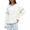 imageDarong Womens Pullover Sweater Casual Long Sleeve Crew Neck Contrast Color Sweaters 2024 Fall TopsWhite