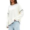 imageDarong Womens Pullover Sweater Casual Long Sleeve Crew Neck Contrast Color Sweaters 2024 Fall TopsWhite