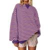 imageDarong Women Oversized Striped Color Block Long Sleeve Crew Neck Sweatshirt Casual Cotton Pullover Sweatshirts Fall ClothDeep PurplePink