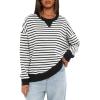 imageDarong Women Oversized Striped Color Block Long Sleeve Crew Neck Sweatshirt Casual Cotton Pullover Sweatshirts Fall ClothWhite Stripe