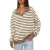 imageDarong Womens Oversized Contrast Striped Long Sleeve Collared Sweatshirts Casual Cotton Pullover Sweatshirt Fall ClothKhaki Stripe