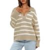 imageDarong Womens Oversized Striped Pullover Sweaters Polo V Neck Knitted Pullover Tops Fall Fashion ClothesApricot Stripe