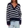 imageDarong Womens Oversized Striped Pullover Sweaters Polo V Neck Knitted Pullover Tops Fall Fashion ClothesDark Blue Stripe