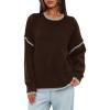 imageDarong Womens Pullover Sweater Casual Long Sleeve Crew Neck Contrast Color Sweaters 2024 Fall TopsCoffee