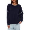 imageDarong Womens Pullover Sweater Casual Long Sleeve Crew Neck Contrast Color Sweaters 2024 Fall TopsDark Blue