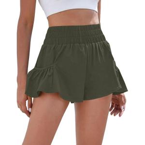 imageDaron Womens Athletic Shorts High Waisted Running Shorts Sporty Short Gym Elastic Workout Shorts with Side PocketsArmy Green