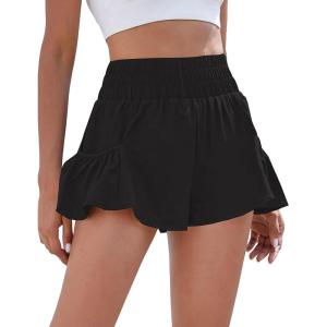 imageDaron Womens Athletic Shorts High Waisted Running Shorts Sporty Short Gym Elastic Workout Shorts with Side PocketsBlack